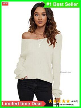 Off Shoulder Acrylic Sweater Criss Cross Back V Neck Batwing Cropped Top